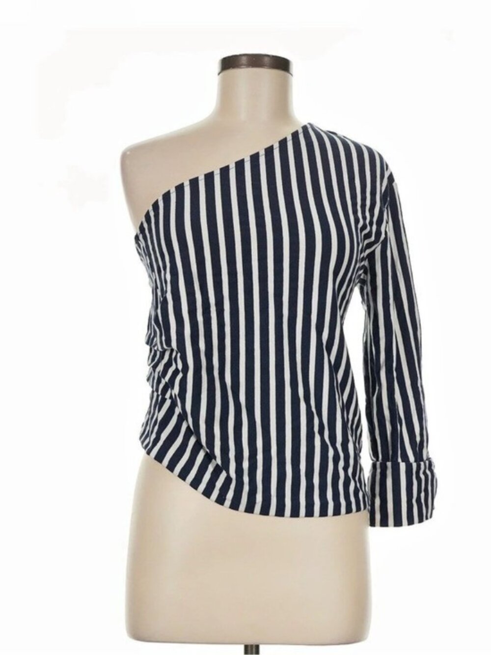 Zara Striped Asymmetrical Blouse Blue & White Medium
